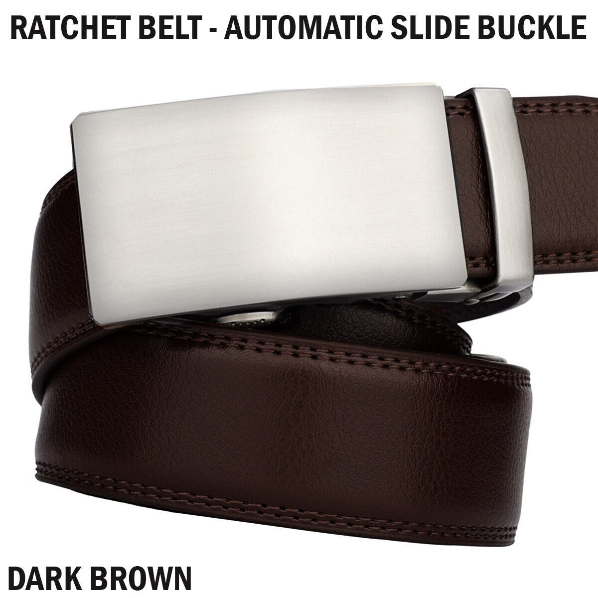 Microfiber Leather Mens Ratchet Belt Belts For Men Adjustable Automatic Buckle Dark Brown